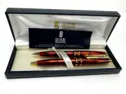 Bill Blass Vintage Continental Amber Marble Pen & Mechanical Pencil Set NEW