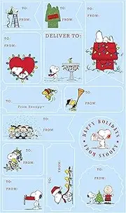 Graphique Peanuts™ Gift Labels | 52 Self-Adhesive Christmas Stickers | 13 Designs with Red Foil Accents | to and from Names | for Holiday Wrapping Paper & Gift Bags