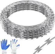 VEVOR Razor Wires, 98 ft Razor Barbed Wire, 2 Rolls Razor Wire Fencing Razor Fence, Double Spiral Razor Ribbon Barbed Wire Galvanized Razor Wire Fence, Rolls Razor for Garden