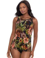 [Miraclesuit Swim] Botanico Ursula Underwired High Neck Tankini Top in Black