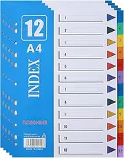 1-12 Part A4 File Dividers for Ring Binders, 【5Pack】Folder Dividers for Lever Arch Files, Subject Paper Dividers a4 with Reinforced 11-Holes & Content List Ideal for Office School Index Dividers