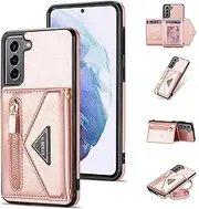 [Furiet] Compatible with Samsung Galaxy S23 5G Wallet Case with Credit Card Holder and Shoulder Strap Zipper Pocket Flip Wallet Cover for S 23 23S GS23 G5 SM-S911U 6.1 inch Women Pink