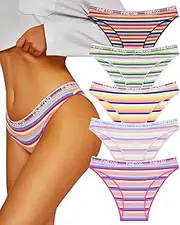 [FINETOO] Cotton Underwear for Women Cheeky High Cut Breathable Stretch Sexy Ladies Hipster Bikini Panties Pack S-XL