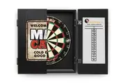 Winmau PRO SFB Dart Board + Welcome to the Man Cave Dartboard Cabinet + Darts