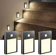 Tengdes Motion Sensor Night Lights – Rechargeable Ultra-Thin 3000K Mini Lights with Magnetic Installation, Battery Operated Night Lamps for Hallway, Stairs, Bedroom, Kitchen, Closet (3 Pack Black)