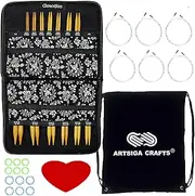[ChiaoGoo] Spin Bamboo 4-Inch Complete 2400-C Interchangeable Circular Knitting Needle Set, Sizes US 2, 3, 4, 5, 6, 7, 8, 9, 10, 10.5, 11, 13, 15 with 6 Cords Bundle with 1 Artsiga Crafts Project Bag
