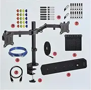 Professional Dual Monitor Mount, 17-32 inch Screens, Full Motion Arms with 70-Piece Cable Management Kit with HDMI CAT6 and powerboard, 8kg Per Arm, VESA 75x75, 100x100 for Home Office or Workplace