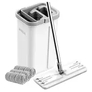 Mop and Bucket with Wringer Set, Hands White Mop and Bucket Set with 3 Pads