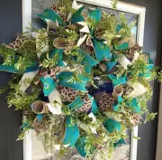 Peacock & Animal Print Deco Mesh Front Door Wreath, Summer Fall Decoration Decor