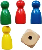 Board Game Pieces | 4 Chess Pieces Wooden Game Token with 1 Dice,Multicolor Small Board Accessories Portable Checkers Components for Adults
