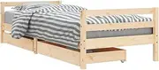 vidaXL Solid Pine Wood Kids Bed Frame with Drawers, 90x190 cm, Scandinavian Style, Rustic Look, Low Height Design with Storage Solution