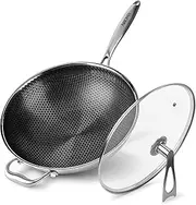 Aroma® Non-Stick Stainless Steel Wok Pan with Self-Balancing Lid and Honeycomb SurfaceGuard Technology (12.5 Inches/ 5Qt.)