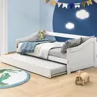 Oikiture Trundle Bed Frame Daybed Single Size Base Timber Wooden Single Beds x2