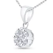 14k White Gold Round Diamond Flower Cluster Pendant 3/4 Cttw
