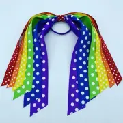 Rainbow Ponytail Holder Streamer Hair Tie, Rainbow, Ribbon Bow, Free Shipping