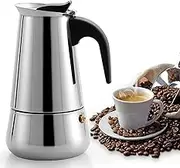 Stovetop Espresso Maker, Small Italian Moka Pot, Cafe Maker for Coffee, Cappuccino and Latte, Stainless Steel, 450 ml / 7 oz/ 9 Cups (espresso cup= 50 ml)