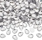 EliteKoopers Crystal Clear/SIlver Rhinestone Acrylic Diamante 500pcs Teardrop Gems Jewels Flat Back for Jewelry Making DIY Craft Decoration (Size: 8x5mm)