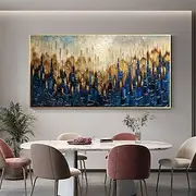 Handmade Original Urban Architecture Oil Painting On Canvas Abstract City Building Wall Art for Home Decor With Stretched Frame Without Inner Frame Painting