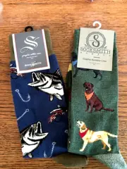 Paul Smith Luxury Crew Socks New With Tag (2 Pair) Fishing and Labrador Dogs