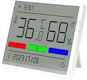 Digital Hygrometer Indoor Thermometer Humidity Meter with Time and Date Display, W.Sealet High Accuracy Room Thermometer Humidity Sensor with Large LCD Screen Display for House-White