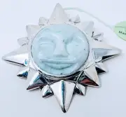 Sterling Silver & Jadeite sun face star pin/ pendant/brooch Bijoux D Amour JBNI