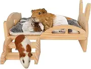 Cozioz Wooden Small Animal Bed with Ladders and Removable Platform – Pet House for Guinea Pigs, Dwarf Rabbits, Chinchillas, Hamsters, and Ferrets (Mat Not Included)