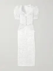 [Alessandra Rich] Alessandra Rich - Crystal-embellished Ruffled Silk Organza-trimmed Metallic Lace Peplum Dress - White - IT38 IT 38 White