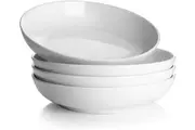 Pasta Bowls Large Ceramic Salad Serving Bowls, White Shallow Pasta Bowls Set of 4, Large Soup Bowls, Microwave & Dishwasher Safe