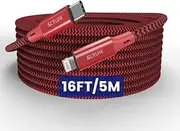 SCRUAK Extra Long iPhone Charger Cord 16Ft, [MFi Certified] 16 Ft USB C to Lightning Cable Fast Charging Nylon Braided iPhone Charger Cable for iPhone 14/14 Pro/14 Pro Max/13/12, iPad, AirPods...(Red)