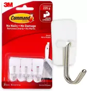 Command Small Wire Hooks, White, 3-Hooks, 4-Strips, Organize Damage-Free