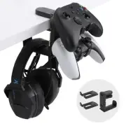 PC Gaming Headphone Stand & Controller Holder, 3 in 1 Under Desk Clamp Black