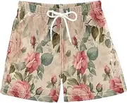 [RPLIFE] Kids Swim Trunks for Boys, Anti-Chafe Swim Trunks Boys 2 T, Vintage Pink Roses