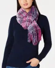 ECHO 23 NYC Lofty Plaid Fringe Scarf Purple 20" X 70"