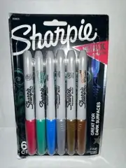 Sharpie Metallic Fine Point Markers, Blue-Green-Red, Bronze, Silver Gold 6/Pack