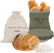 Beautiful Linen Bread Bag Set and Proofing Cover for Homemade Sourdough Bread -