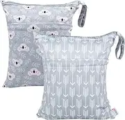 ALVABABY 2pcs Cloth Diaper Wet Dry Bags Waterproof Reusable with Two Zippered Pockets Travel Beach Pool Daycare Soiled Baby Items Yoga Gym Bag for Swimsuits or Wet Clothes
