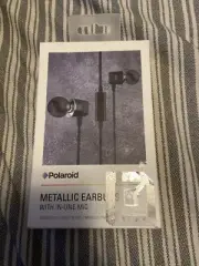 Polaroid Black Metallic Earbuds with In-Line Mic New in Box