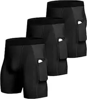 SPVISE 1 or 3 Pack Men's Compression Shorts with Pocket Spandex Underwear Workout Gym Shorts Active Running Basketball Shorts