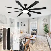 72" Ceiling Fan with Light and Remote - Large Indoor Outdoor Ceiling Fan, 6 S...