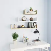 Wall Display Shelf 3 pcs White and Sonoma Oak Chipboard