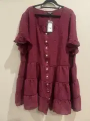 Autograph 20 Top blouse Plus burgundy short sleeve NWT round neckline