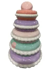 Peppermint & Pine Pastel Macaron Cookie Jar Canister with Pink Macaron Lid RARE