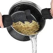 MICHELANGELO Pasta Pot with Strainer Lid, 6 Quart Cooking Pot with Twist and Lock Handles, Soup Pot with Nonstick Granite Coating, Spaghetti Pot Induction Compatible, Black