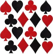 OIIKI 16 Pcs Playing Cards Patch, Spades Poker Patches Iron on Clothing, Las Vegas Gaming Embroidered Appliques for Jeans, Hats, Bags, Jackets (Black & Red)