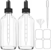 Bumobum Dropper Bottles, 4oz Clear Bottle with Dropper for Essential Oils with Funnel, Labels & Pipette, 2-Pack Tincture Bottles with Dropper(Unbreakable Plastic Eye Dropper)