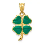 14K Yellow Gold Enameled Four Leaf Clover Pendant