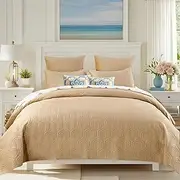 Querencia Luxury Velvet Quilt Set Queen Size - Beige Quilt Tan, Quilted Geometric Comforter, Embroidered Bedspread Coverlet, Warm Winter Neutral Bedding with 2 Velvet Shams, All Seasons (Full/Queen)