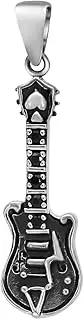 [VY JEWELRY] Electric Guitar 925 Sterling Silver Pendant with Black CZ Stones - Made in Thailand