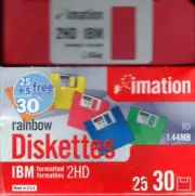 Imation 3 1/2" Bulk Diskettes, IBM(R) Format, DS/HD, Rainbow, Box of 30