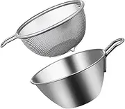 Mixing Bowl Kitchen Strainer Basket 2 Pcs Stainless Steel Colander Set Fine Mesh Strainer Easy to Use Clean